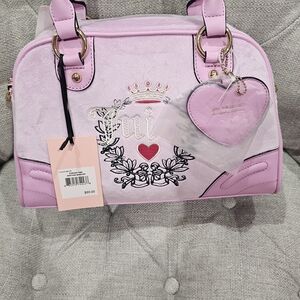 Juicy Couture Pink Satchel with Heart Charm and Silver Accents